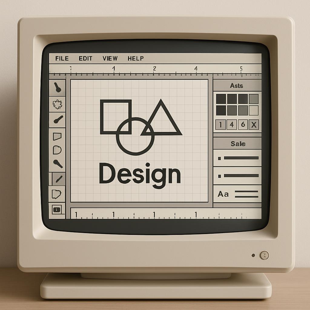 Image of an older computer screen displaying a basic design program.